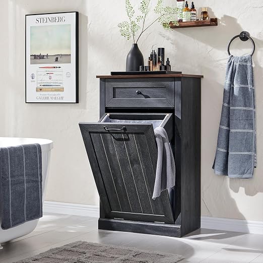 IFGET Tilt Out Trash Can Cabinet, 10 Gallon Farmhouse Laundry Hamper Cabinet - Image 6