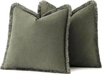 MIULEE Linen Fringe Decorative Euro Throw Pillow Covers Olive Green 24x24 | Set - Image 6