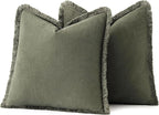 MIULEE Boho Linen Fringe Decorative Throw Pillow Covers Olive Green 20x20 | Set - Image 6