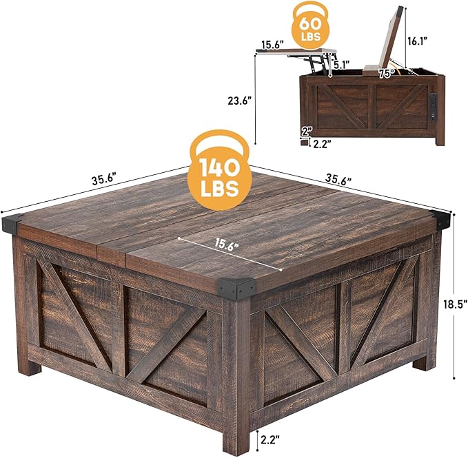 jimeimen Farmhouse Lift Top Coffee Table - Image 2