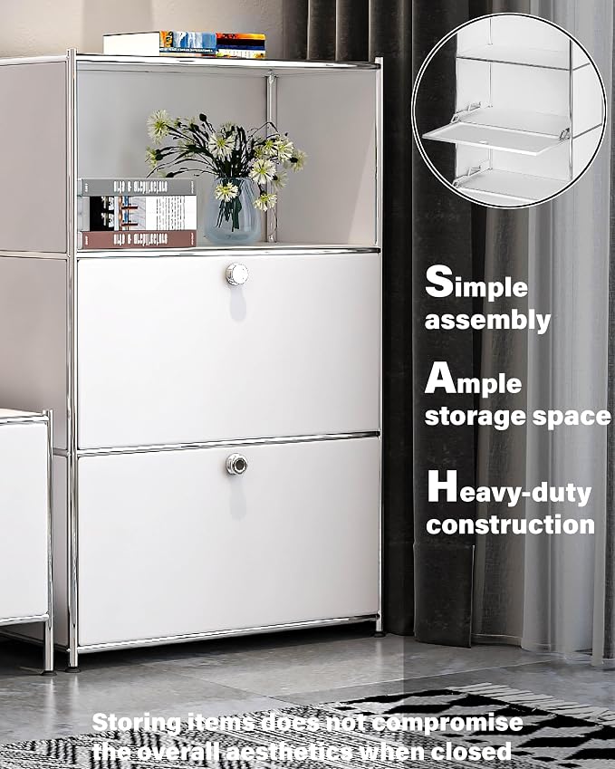 Metal Shelf with 2 Flap Doors, Large Capacity Cabinet, DIY Modern Home - Image 4