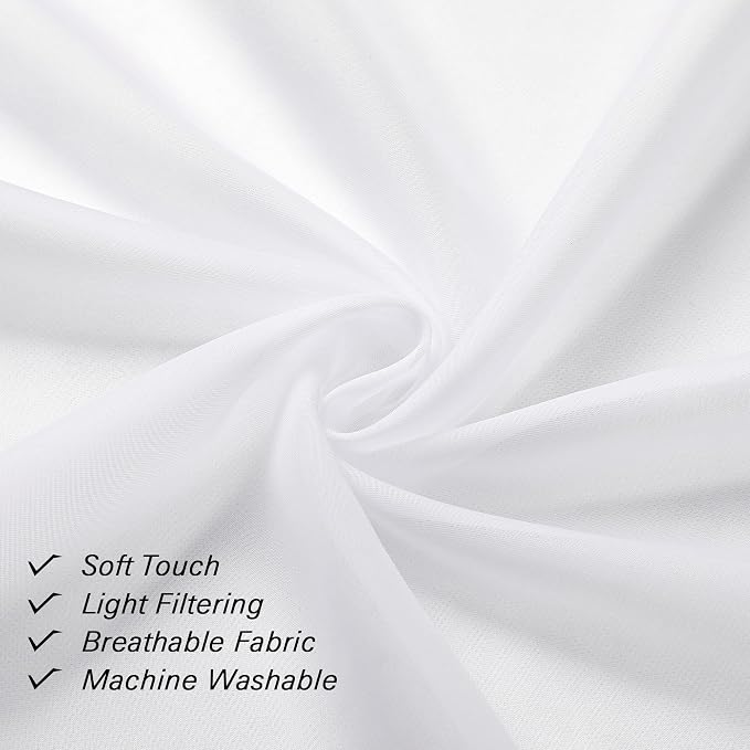 White Sheer Curtains 45 Inch Long 2 Panels, Short Voile Drapes - Image 3