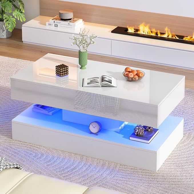 Uspeedy 39.37in Large High Glossy LED Coffee Table - Image 4