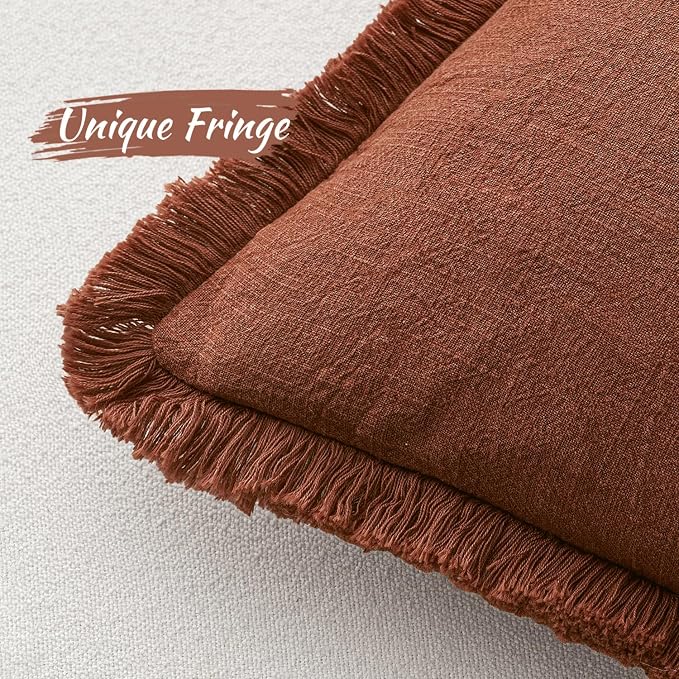 MIULEE Linen Fringe Decorative Fall Throw Pillow Covers Late Autumn 18x18 | Set - Image 3