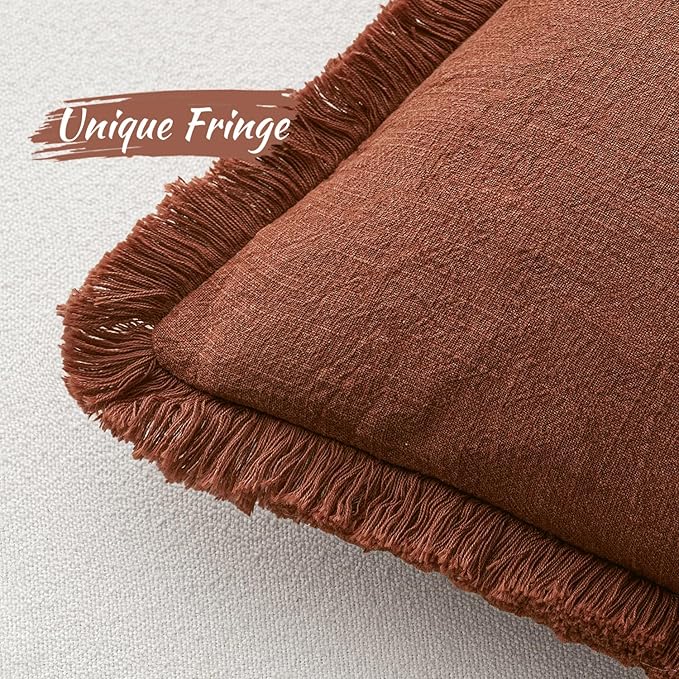 MIULEE Linen Fringe Decorative Fall Throw Pillow Covers Late Autumn 20x20 | Set - Image 8