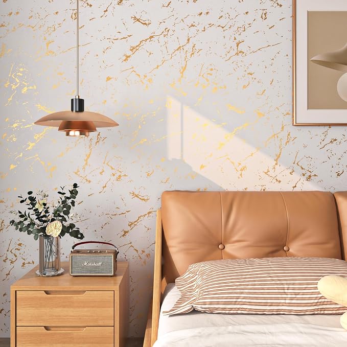 FunStick 36"x200" Cream White and Gold Wallpaper Peel and Stick Marble Contact - Image 3