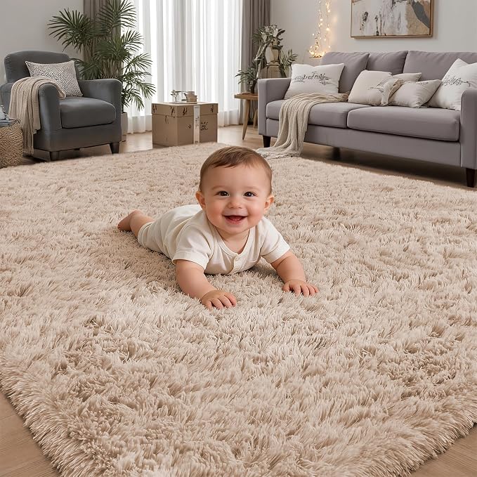 PLHXFR 4x6 Area Rugs Living Room: Fluffy Bedroom Rug Shag Carpet Camel | by PLHXFRSoftAreaRugs