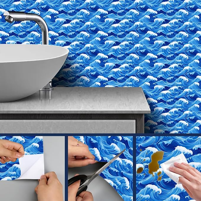 HOMETITUTE Ocean Blue Wave Pattern Wallpaper Peel and Stick Self Adhesive Vinyl - Image 7