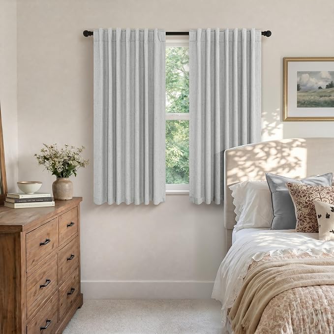 Pitalk 45 Inch Length Blackout Curtains Set of 2 Panels Back Tab Linen Cotton - Image 3