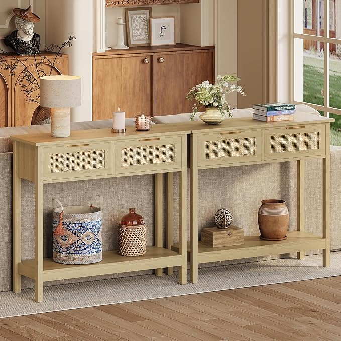 Trironsun Farmhouse Rattan Console Table - Image 4
