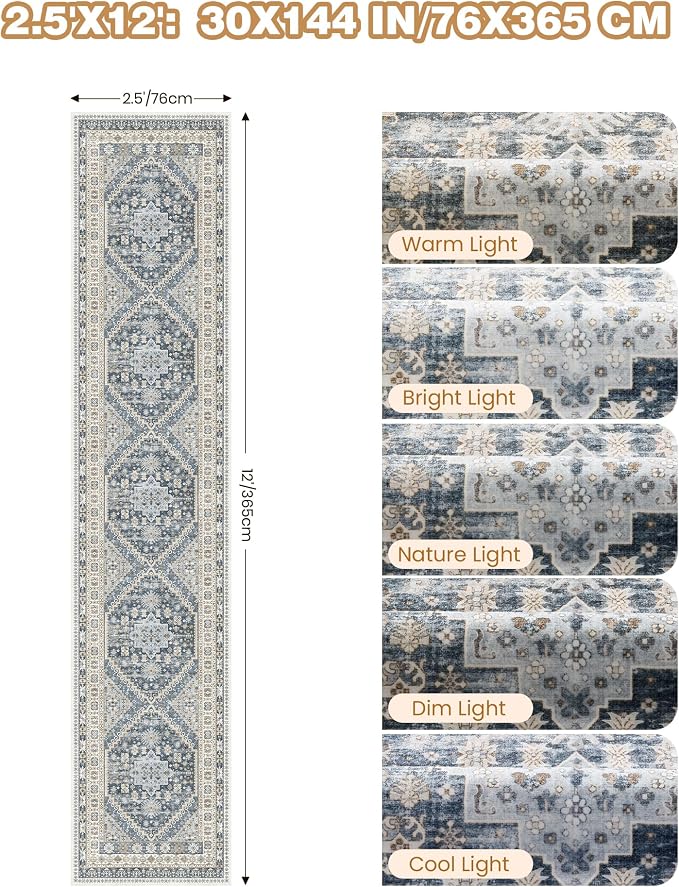 Runners for Hallway 12ft, Non-Slip Long Bathroom Rugs, Living Room, Soft - Image 2