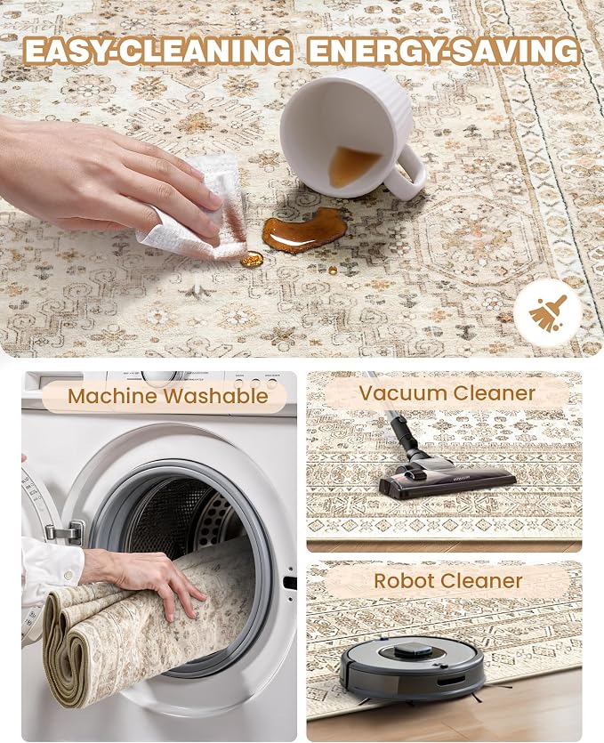 Kitchen Runner Rug Non Slip Washable Rugs 2.5x10, Cream/Beige | Soft Ultra-Thin - Image 8