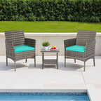 FDW | 3-Piece Patio Furniture Set | Gray & Blue | Outdoor Wicker Furniture - Image 2