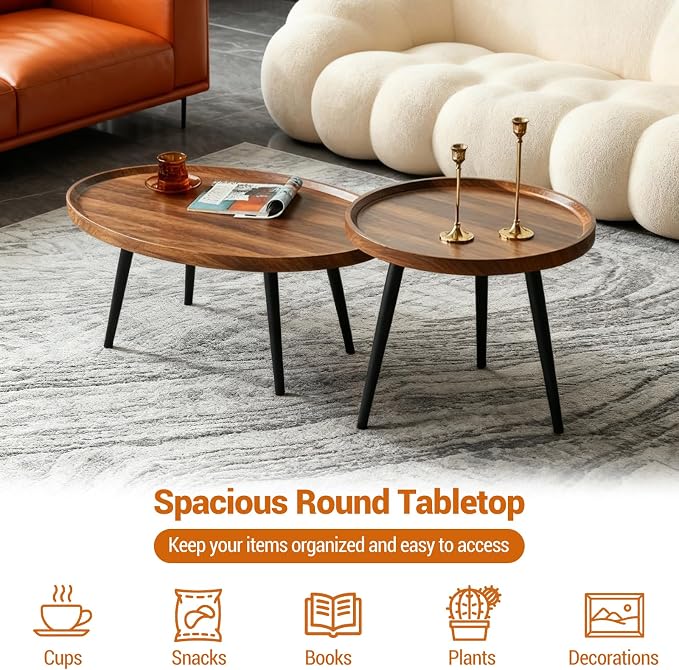 Nesting Coffee Table Set of 2, Walnut Coffee Tables - Image 6