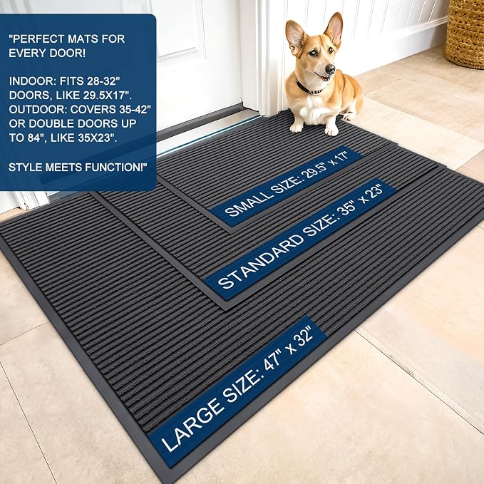 OLANLY 2-Pack Front Door Mats 71x47, Waterproof Heavy-Duty Doormats | Charcoal - Image 2