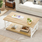 GreenForest Coffee Table with Round Corner, Farmhouse Center Table with 2-Tier - Image 9