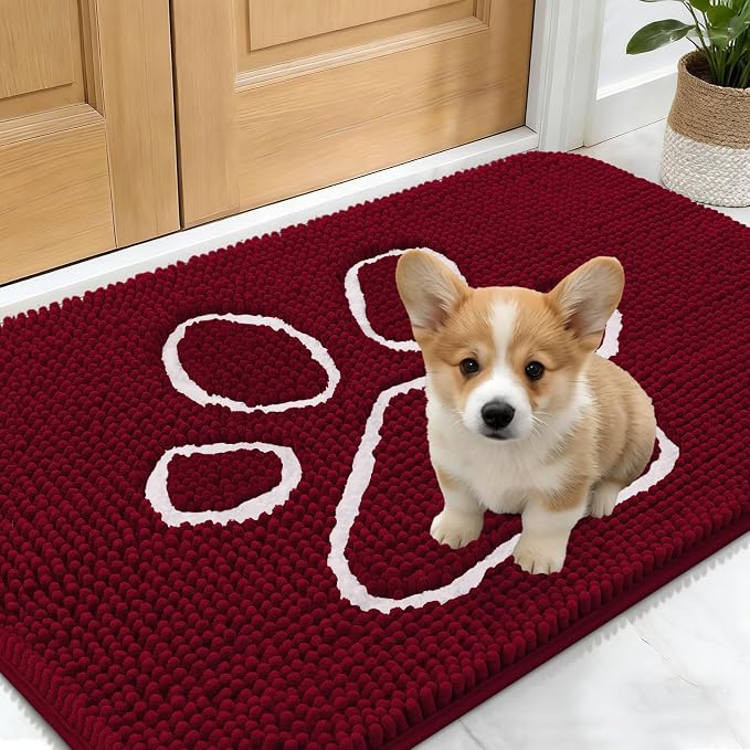 OLANLY Dog Door Mat for Muddy Paws 24x16, Paw Print Design Chenille Mud Mat | by OLANLY