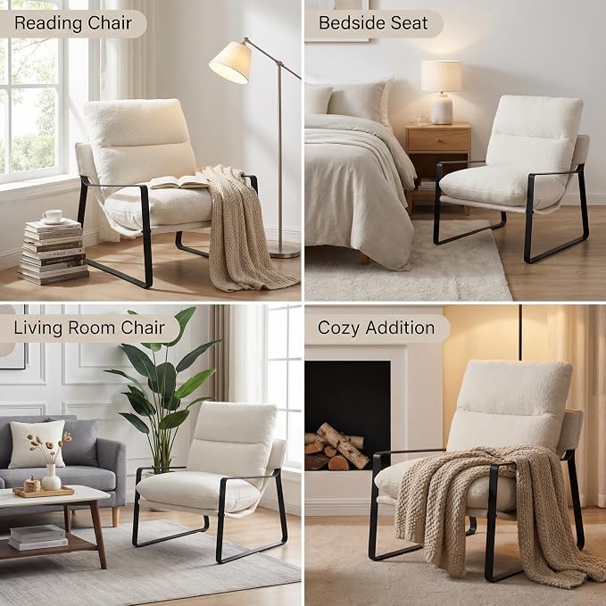 LukeAlon Modern Sherpa Accent Armchairs Set of 2, Upholstered Living Room Chairs - Image 6