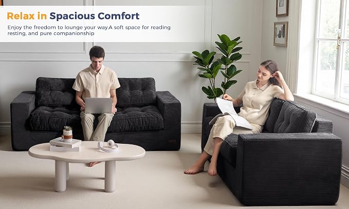 MAXYOYO Oversized Loveseat Sofa Couch, Upholstered Bean Bag Chair Cloud 3-Seat - Image 3