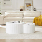 55.12'' White Round Nesting Coffee Table Set of 2, Modern Side End Table by JJKFurniture-kevinplus