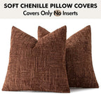 MIULEE Chenille Textured Throw Pillow Covers Terracotta 20x20 Set of 2 | Slubby - Image 9