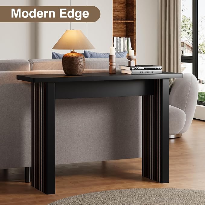 AVZEAR Mid Century Narrow Entryway Console Table, 43.3" Fluted Wood Couch Table - Image 8