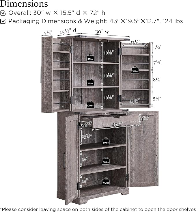 ACCOHOHO 72" Tall Kitchen Pantry, Farmhouse Storage Cabinet - Image 6
