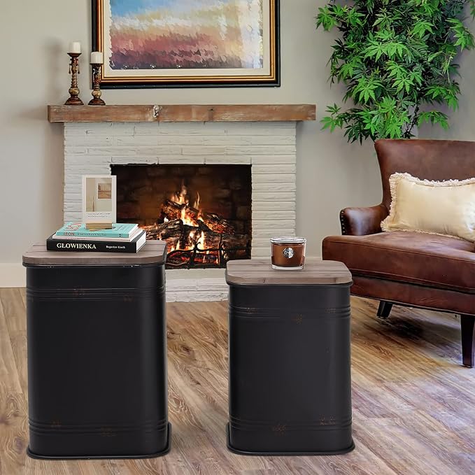 Rustic Storage Ottoman Seat Stool, Farmhouse Accent Side Table, Antique - Image 5