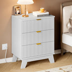 BORNOON 30.5" Nightstand with Charging Station, 3-Drawer Fluted Bedroom Chest - Image 6