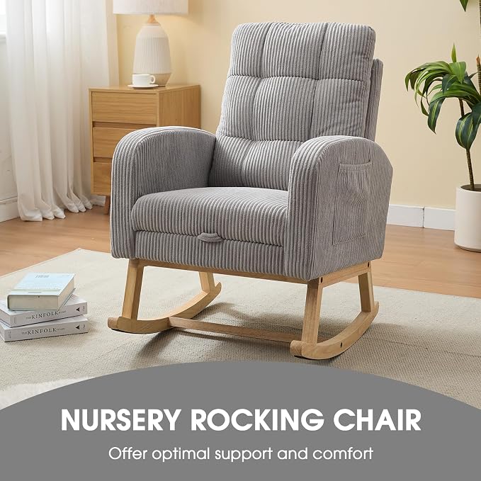 NIOIIKIT Nursery Rocking Chair, Corduroy Upholstered Rocking Chair - Image 4