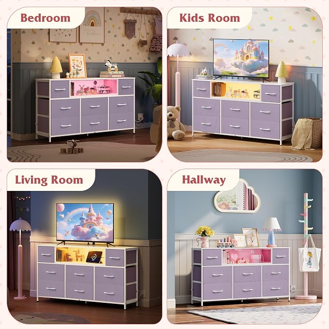 WLIVE Purple Dresser TV Stand for 45, 55 inch TV, Entertainment Center - Image 3