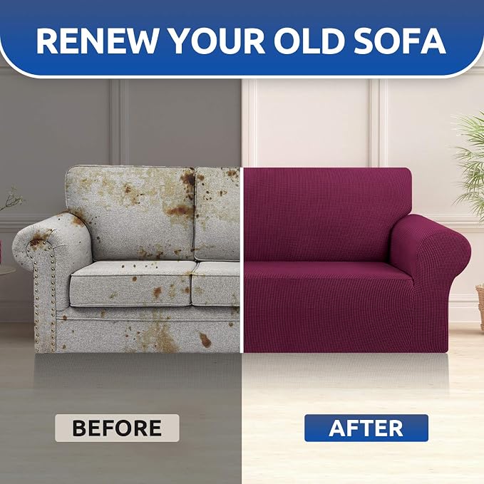 Stretch Oversized Couch Covers for Sofa Slipcover, Wine | 1-Piece Washable Sofa - Image 7