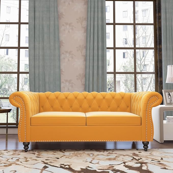 Mid-Century 2 Seater Sofa, Velvet Loveseat - Image 3