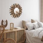 Emfogo Wall Mirror 21 inch Large Rustic Wood Boho Mirror Wall Decor Boho Room - Image 6