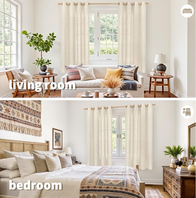 YoungsTex Linen Curtains 63 Inch Length 2 Panels Set Light Filtering | Bronze - Image 2