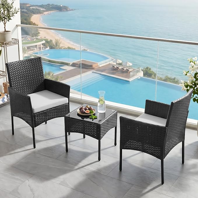 Sweetcrispy 3 Piece Patio Furniture Set, All-Weather Outdoor Wicker Bistro Set - Image 8