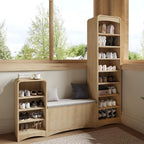 Shoe Cabinet with Bench, L-Shaped Shoe Storage Cabinet, Wood Tall Shoe Rack - Image 7