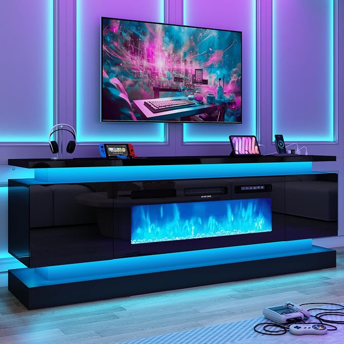 chartustriable 71IN LED TV Stands w/40 inch Fireplace Power Outlet by chartustriable