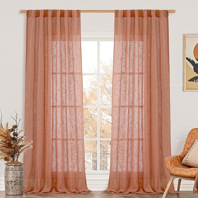 Terracotta Linen Curtains 90 Inch by LAMIT