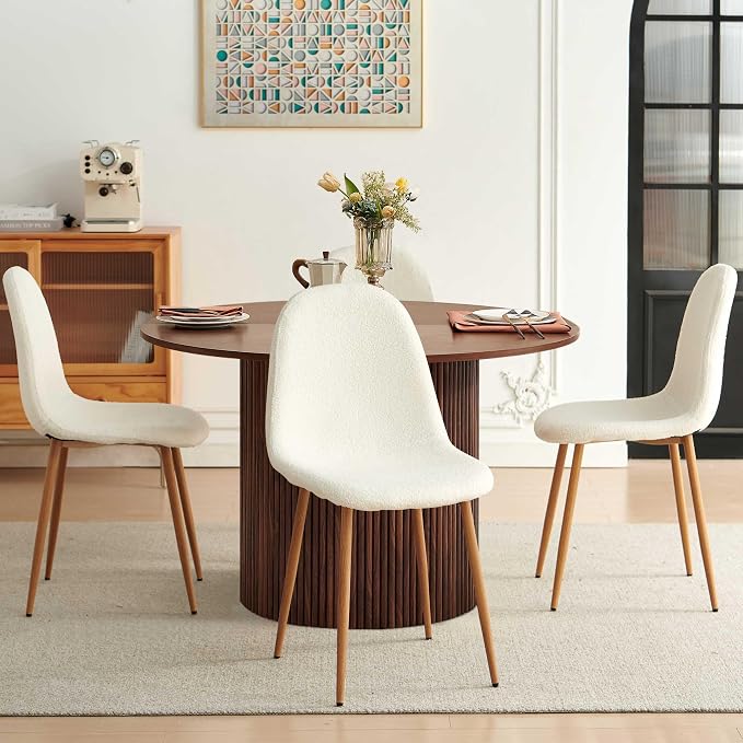 Dining Table Set for 4, Mid Century Modern 47 Inch Wooden Round Dining Table Set - Image 5
