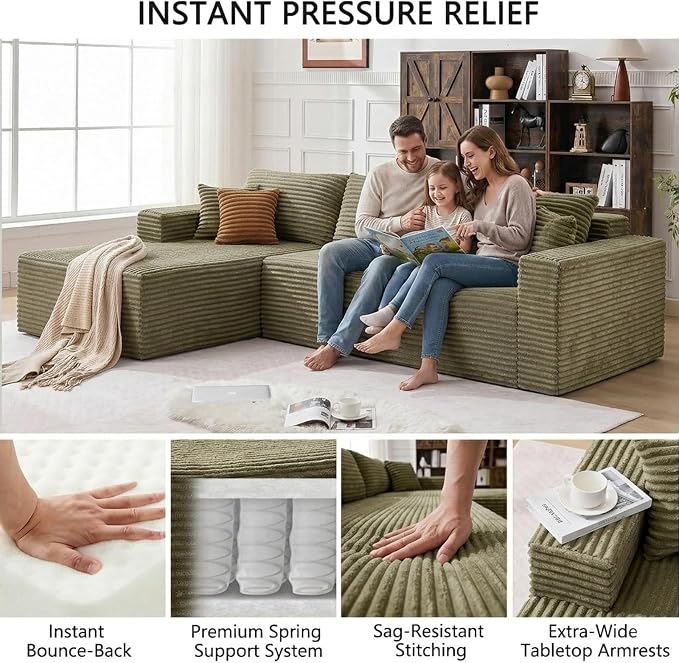 108" Boneless Couch Modular Sectional Sofa, L-Shaped Couch - Image 3