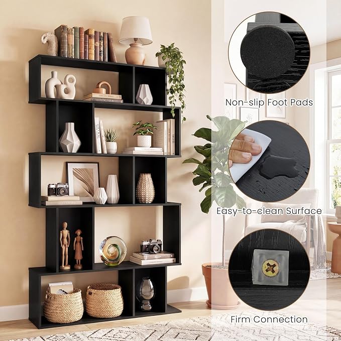 Giantex 5-Tier Bookshelves Set of 2, 10-Cube Geometric Bookcase - Image 5
