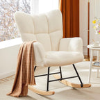DUMOS Rocking Chair with Wing Backrest, Soft Padded Teddy Upholstered Indoor by DumosLifestyle