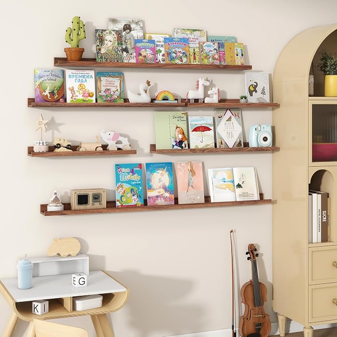 Fun Memories Picture Ledge Shelves Set of 2, 55 Inch Rustic Wall Mounted - Image 6