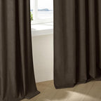 Dark Chocolate Pleated Linen Semi Sheer Curtains 45 Inch Length 2 Panels | - Image 7