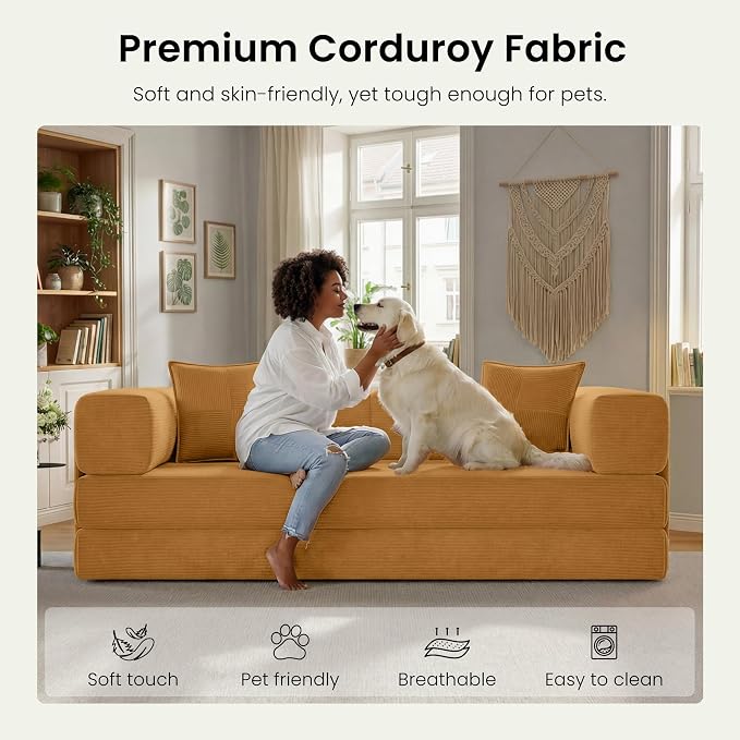78.8" Convertible Futon Sofa Bed, Corduroy Futon Couch - Image 6