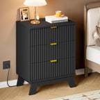 BORNOON 30.5" Nightstand with Charging Station, 3-Drawer Fluted Bedroom Chest - Image 6