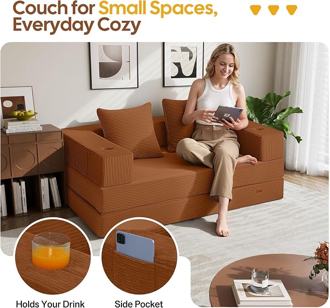 COMAX Futon Sofa Bed, 4‑in‑1 Convertible Sofa Bed, Folding Boneless Couches - Image 3