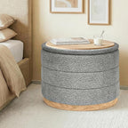 Round Storage Ottoman with Tray Lid, Folding Chenille Fabric Footrest with - Image 2