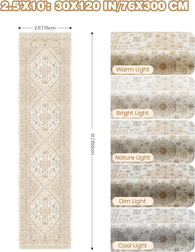 Kitchen Runner Rug Non Slip Washable Rugs 2.5x10, Cream/Beige | Soft Ultra-Thin - Image 2